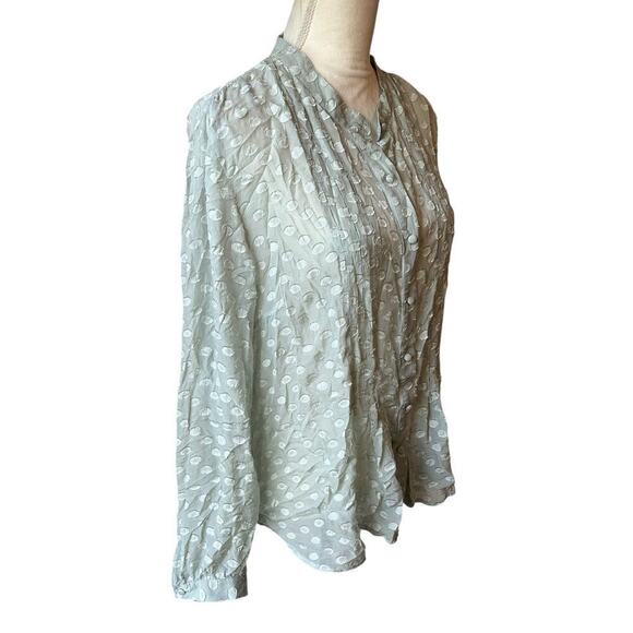 Soft Surroundings 100% Washable Silk Light Green Mandarin Collar Button Down - L - Picture 3 of 7
